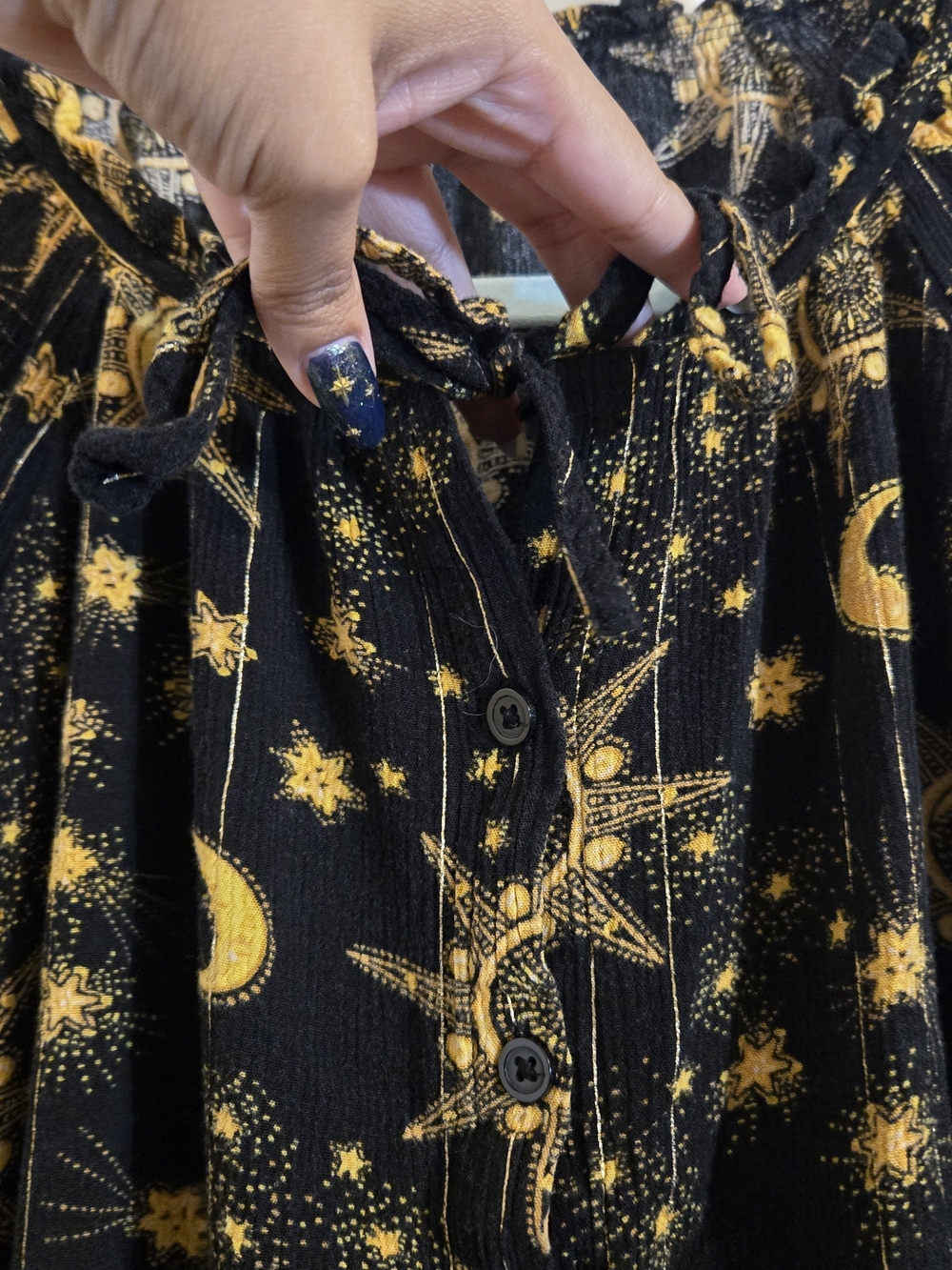 Torrid Black & Gold Celestial Print Button-Front Blouse - Picture 3 of 6